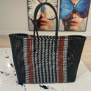 Zara black white and red beach bag tote